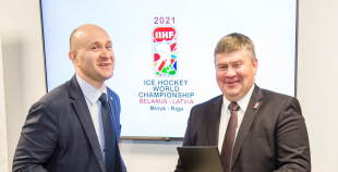 Latvijas Hokeja federācija un Baltkrievijas Hokeja federācija paraksta līgumu par 2021.gada PČ organizēšanu